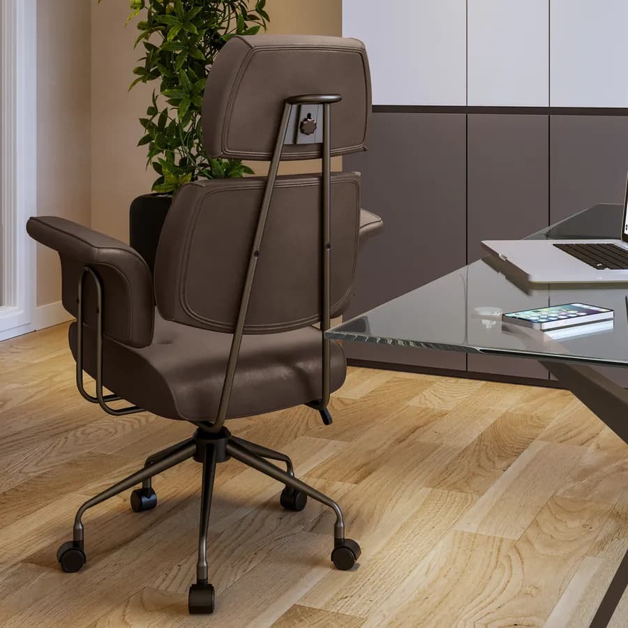 Poltrona girevole da ufficio in tessuto scamosciato cacao con base in bronzo satinato - Milany