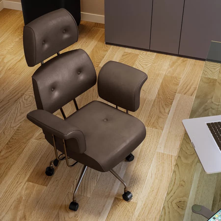 Poltrona girevole da ufficio in tessuto scamosciato cacao con base in bronzo satinato - Milany