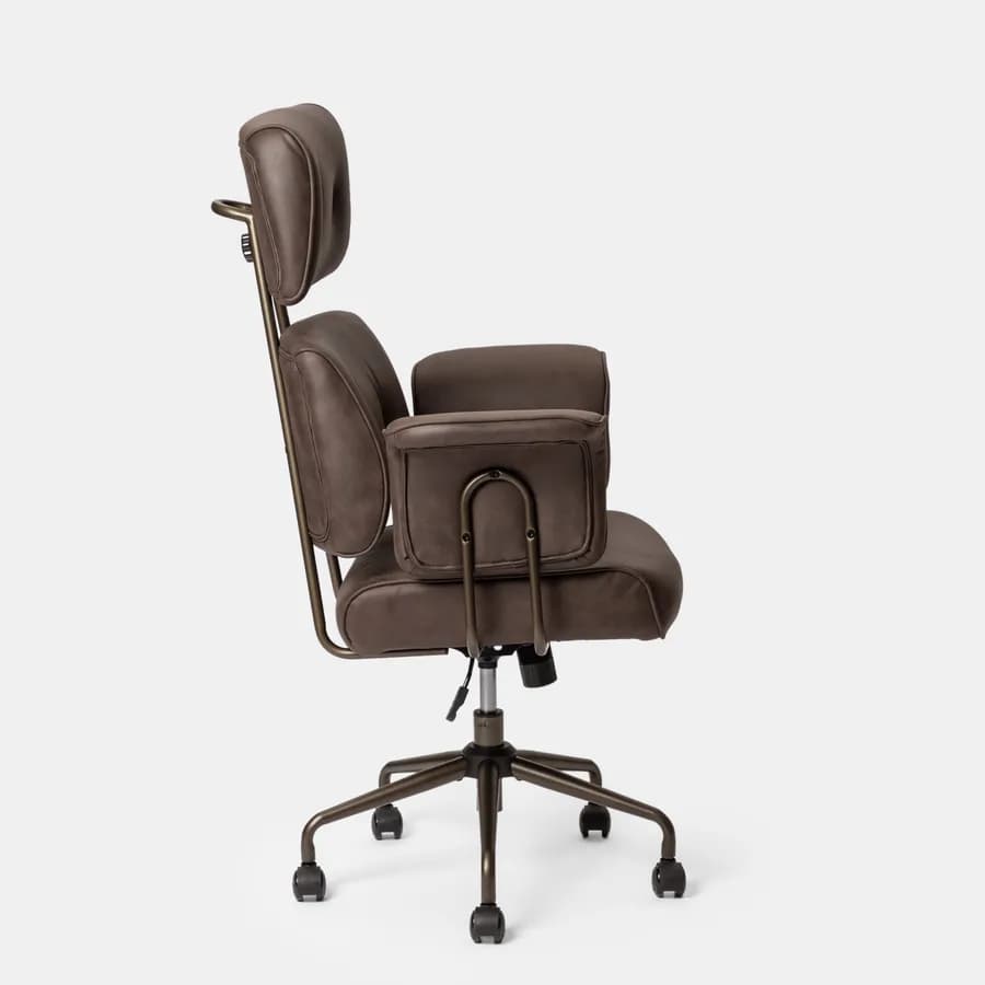 Poltrona girevole da ufficio in tessuto scamosciato cacao con base in bronzo satinato - Milany