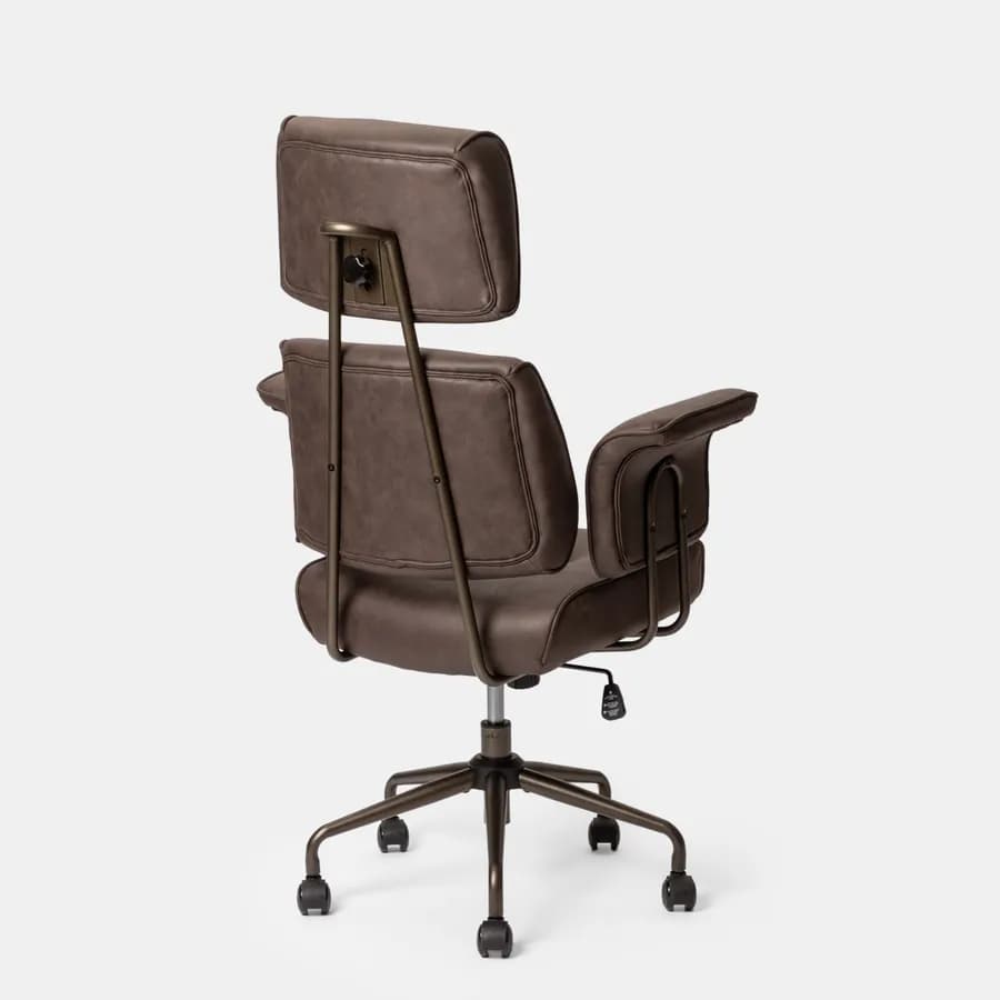 Poltrona girevole da ufficio in tessuto scamosciato cacao con base in bronzo satinato - Milany