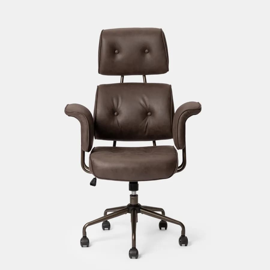 Poltrona girevole da ufficio in tessuto scamosciato cacao con base in bronzo satinato - Milany