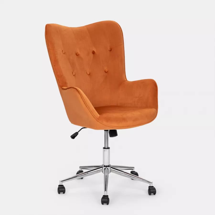 Poltrona da ufficio girevole imbottita in velluto trapuntato arancione e base cromo - Sfinge Roller