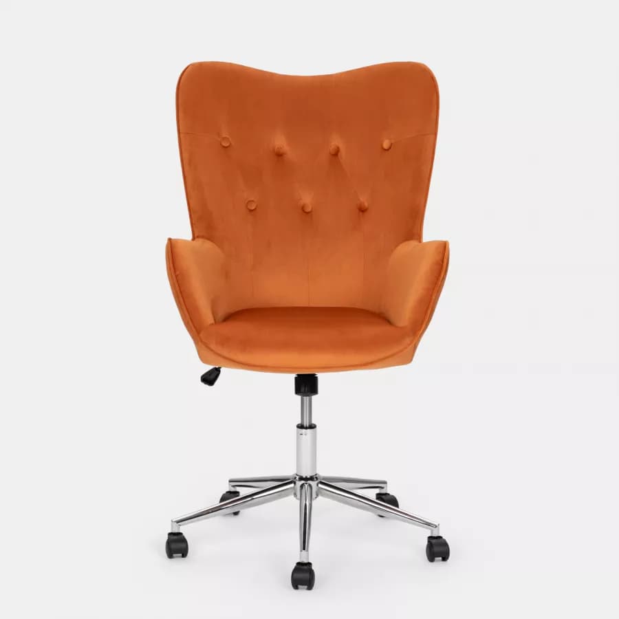 Poltrona da ufficio girevole imbottita in velluto trapuntato arancione e base cromo - Sfinge Roller