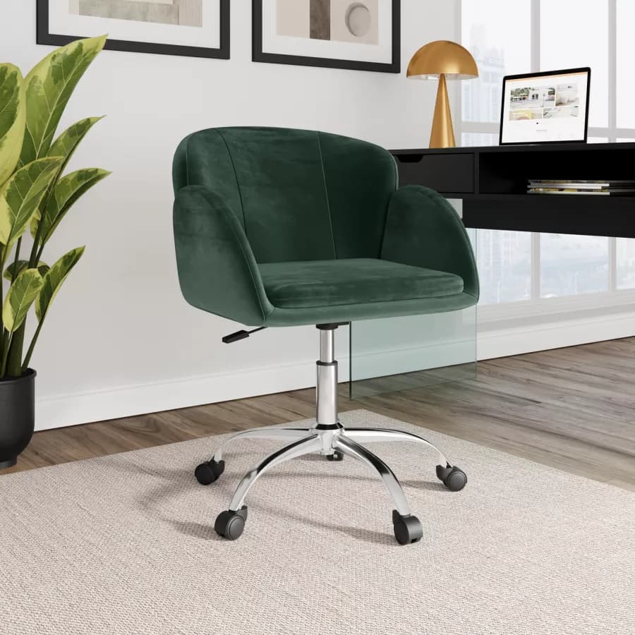Poltrona da ufficio girevole in velluto verde con base cromata - Smith