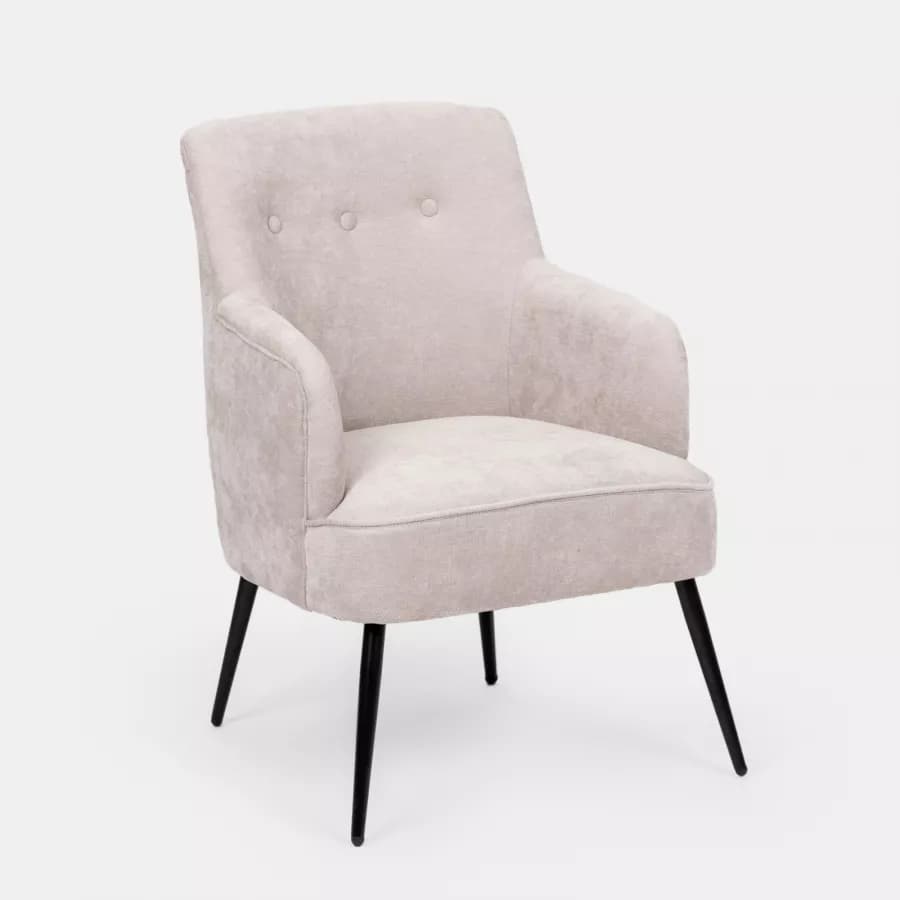 Poltrona imbottita in ciniglia beige con gambe nere - Ferry