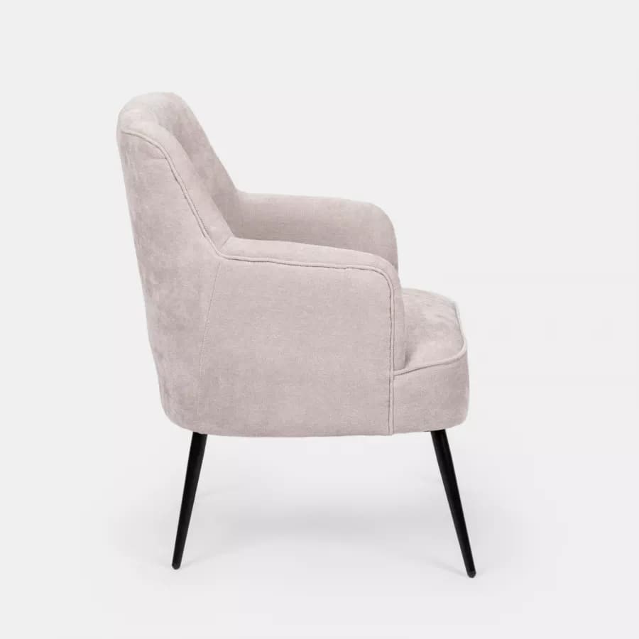 Poltrona imbottita in ciniglia beige con gambe nere - Ferry