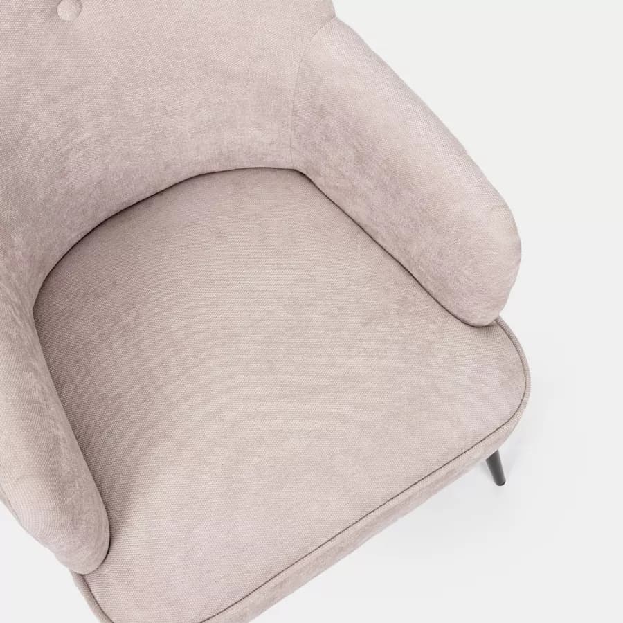 Poltrona imbottita in ciniglia beige con gambe nere - Ferry