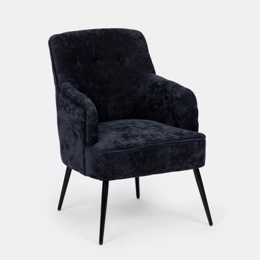 Poltrona imbottita in ciniglia blu notte e gambe nere - Ferry