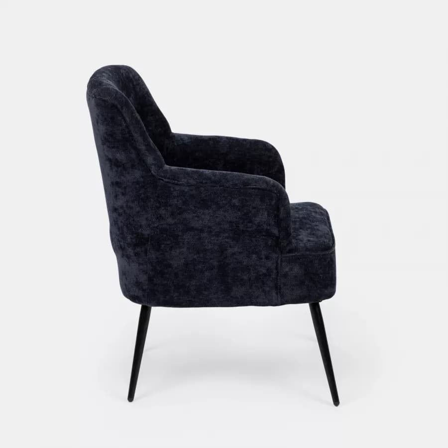 Poltrona imbottita in ciniglia blu notte e gambe nere - Ferry