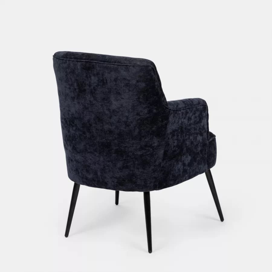 Poltrona imbottita in ciniglia blu notte e gambe nere - Ferry
