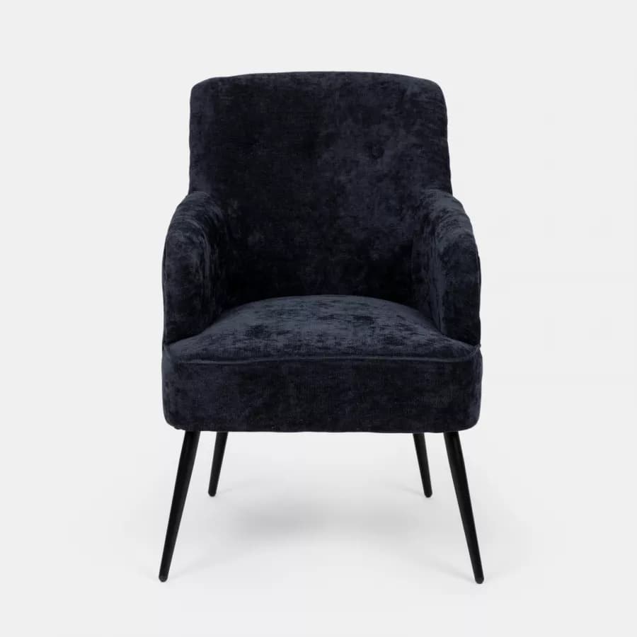 Poltrona imbottita in ciniglia blu notte e gambe nere - Ferry