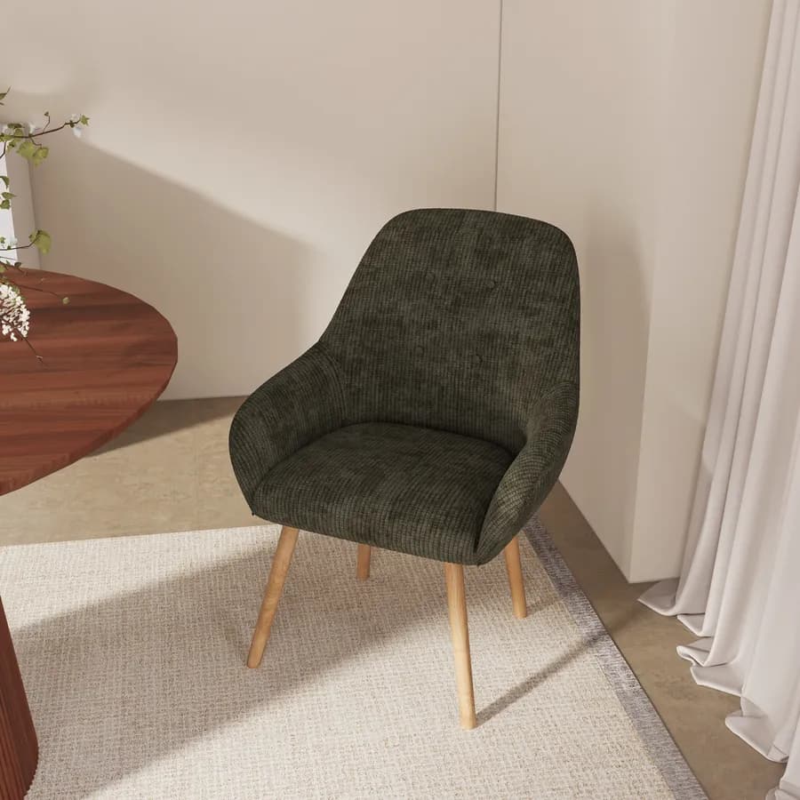 Poltrona in ciniglia verde con gambe in legno - Briette