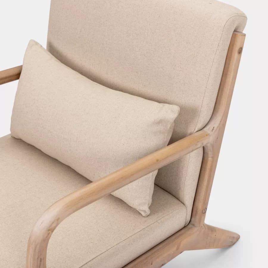 Poltrona in cotone e lino naturale con struttura in legno - Emilia