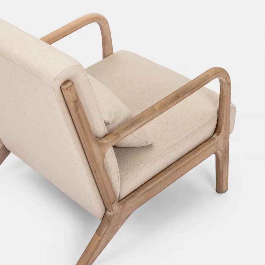 Poltrona in cotone e lino naturale con struttura in legno - Emilia