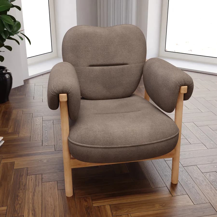 Poltrona in legno con rivestimento in tessuto effetto maglia cacao - Voteo