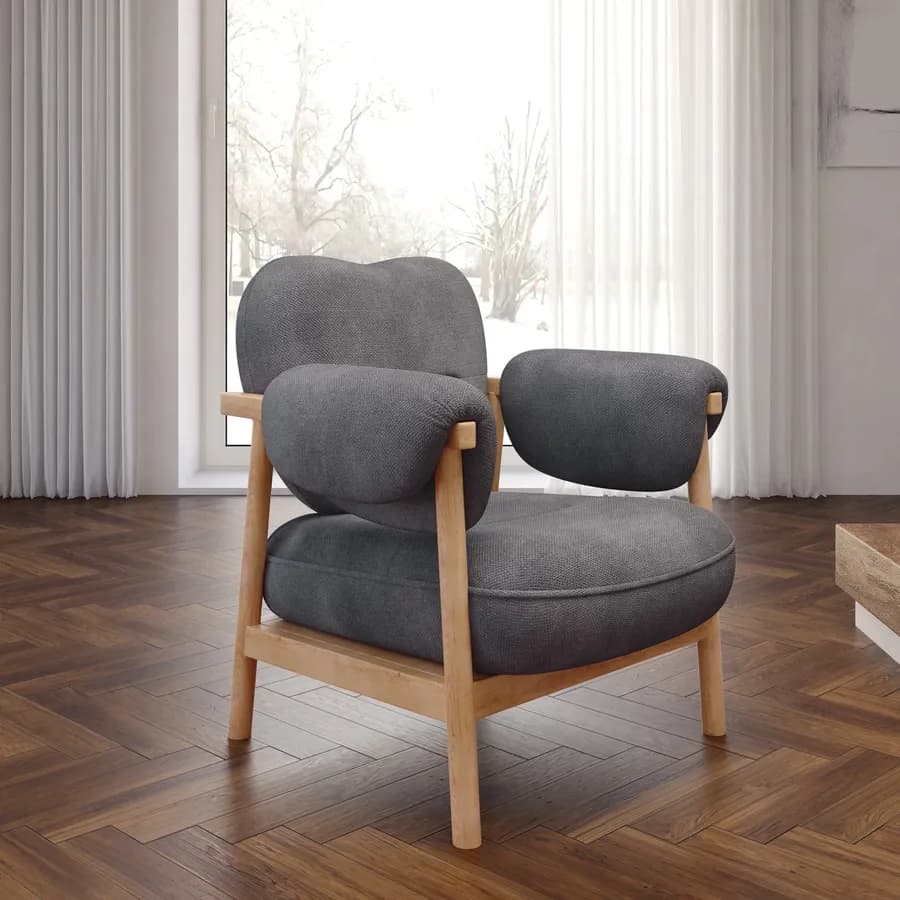 Poltrona in legno con rivestimento in tessuto effetto maglia grigio scuro - Voteo