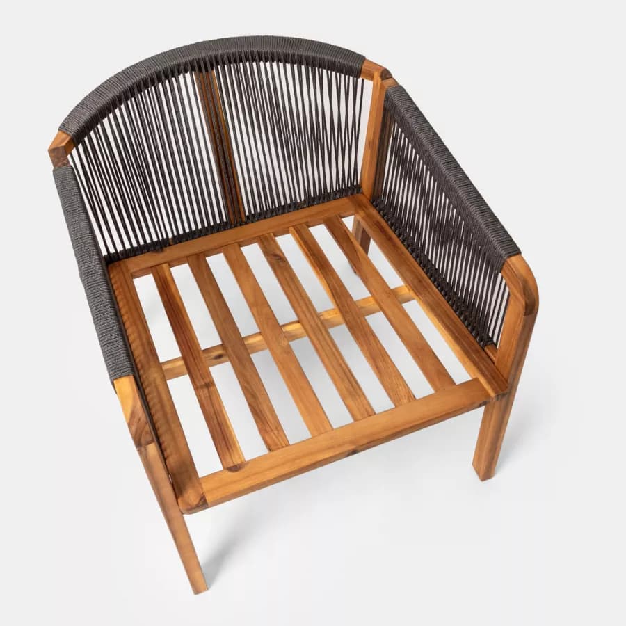 Poltrona in legno massello di acacia con dettagli in corda - Nauru