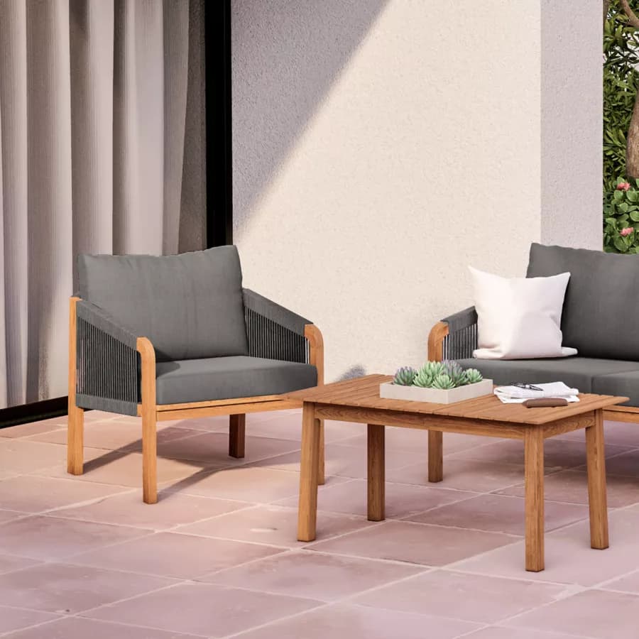 Poltrona in legno massello di acacia con dettagli in corda - Nauru