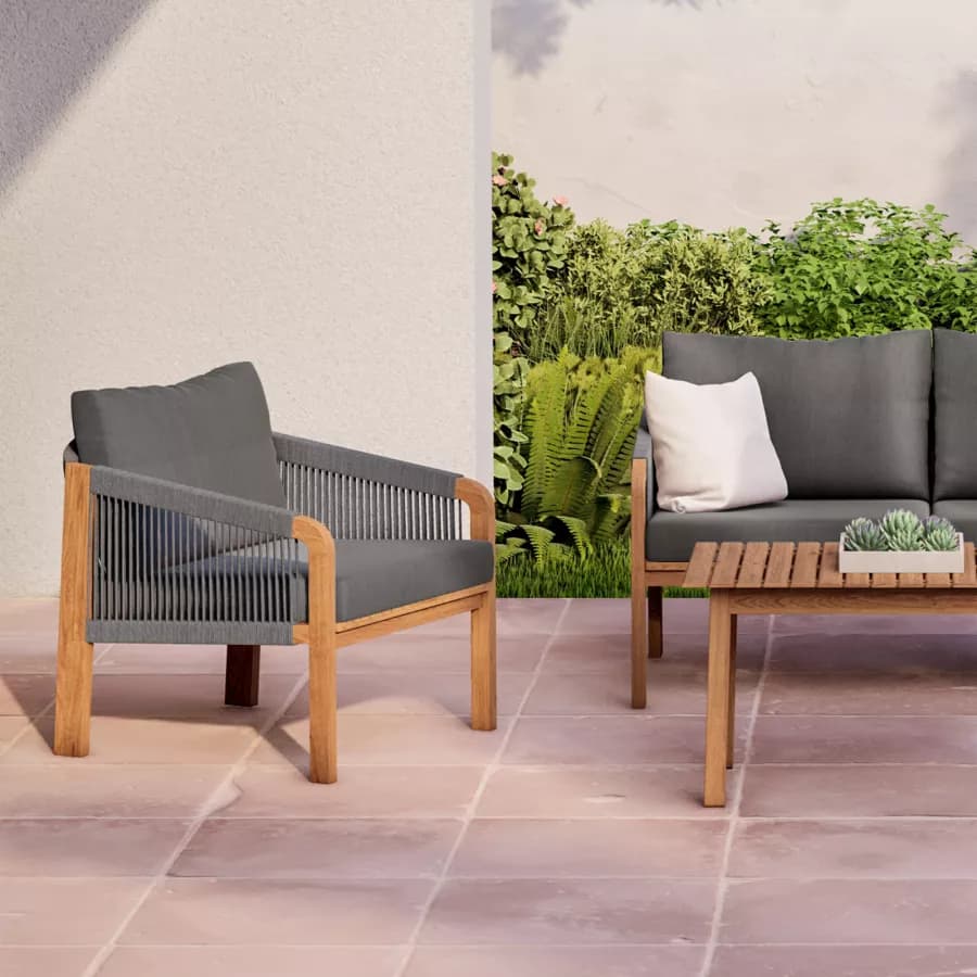 Poltrona in legno massello di acacia con dettagli in corda - Nauru