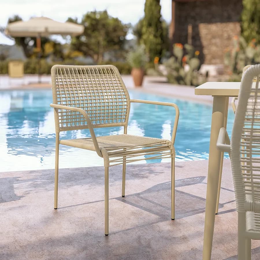 Sedia con braccioli in corda intrecciata beige - Levanto
