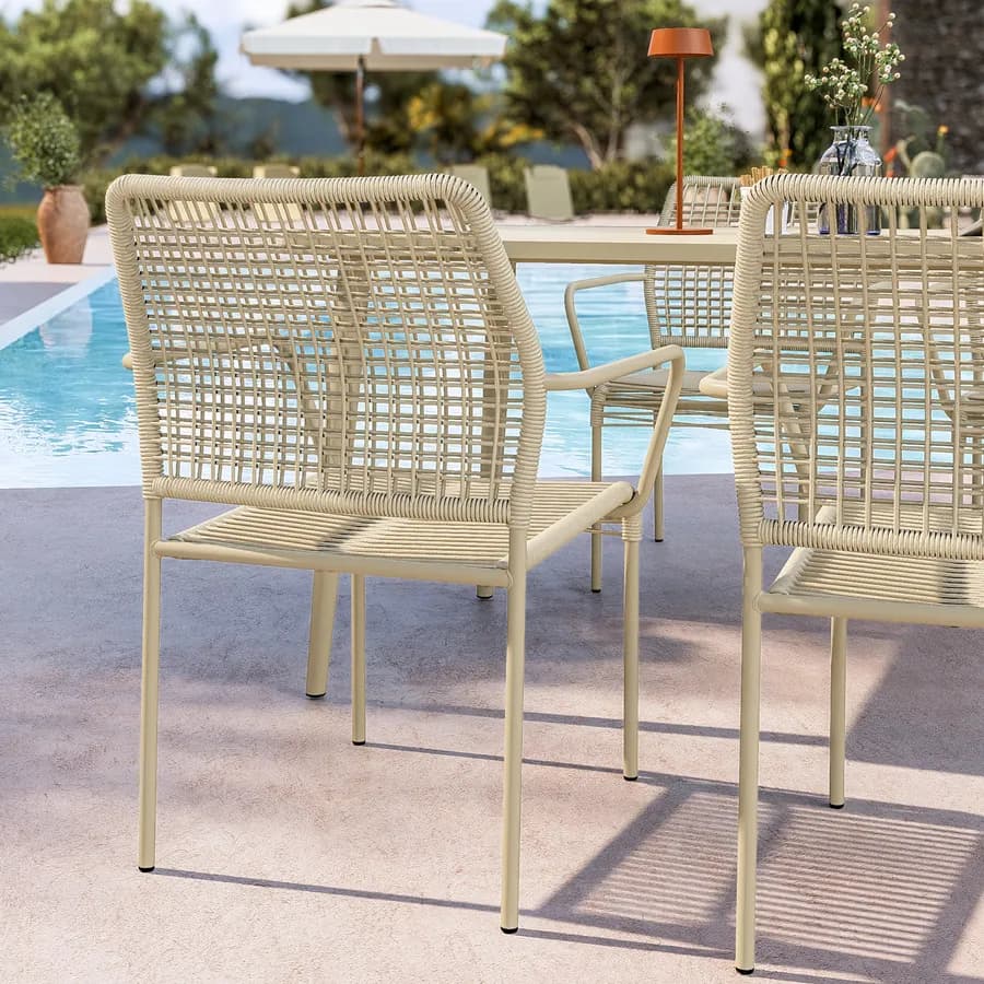 Sedia con braccioli in corda intrecciata beige - Levanto