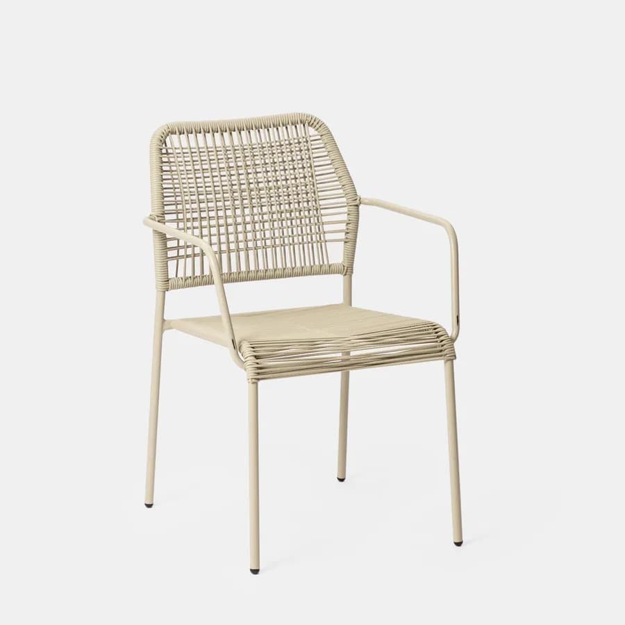 Sedia con braccioli in corda intrecciata beige - Levanto