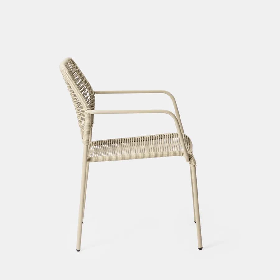 Sedia con braccioli in corda intrecciata beige - Levanto