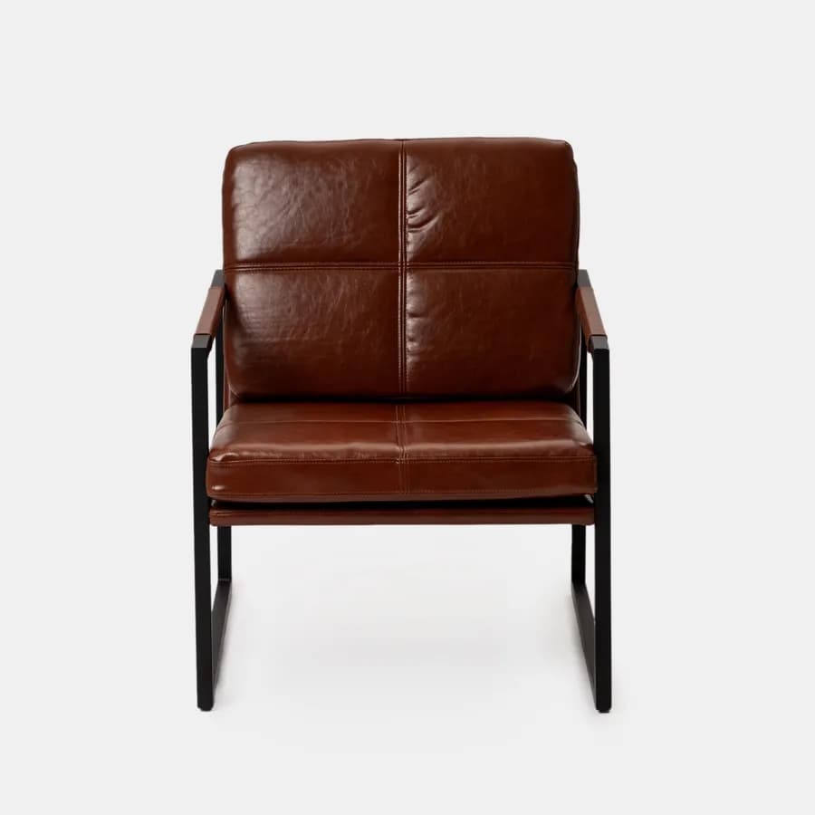 Poltrona in similpelle cognac con struttura in metallo nero - Dudley