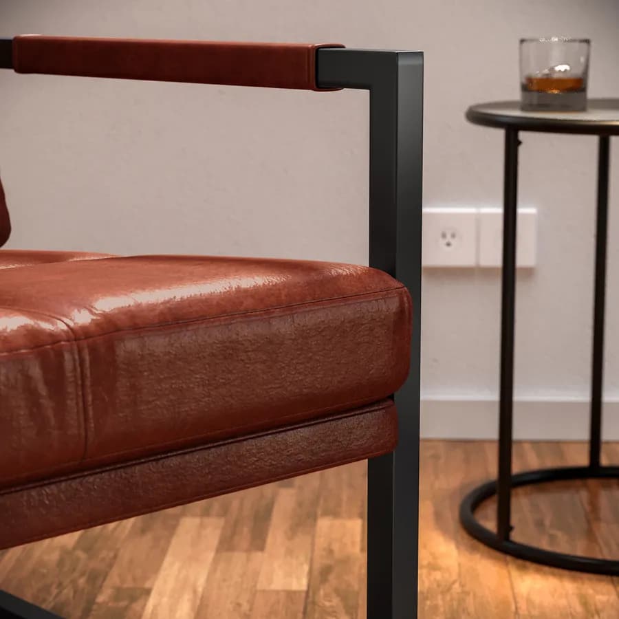 Poltrona in similpelle cognac con struttura in metallo nero - Dudley