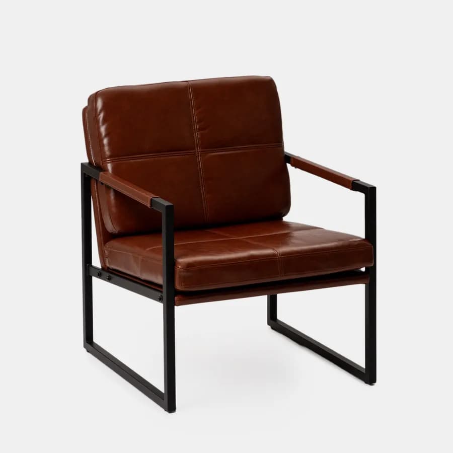 Poltrona in similpelle cognac con struttura in metallo nero - Dudley