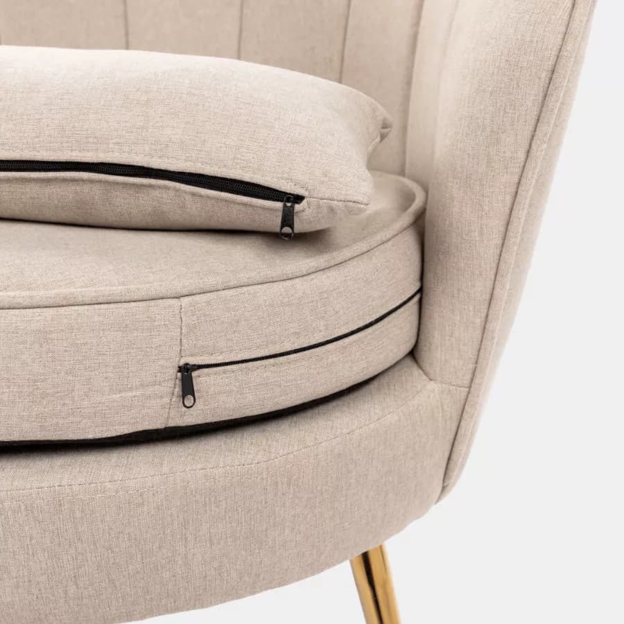 Poltrona in tessuto beige con gambe oro - Oden
