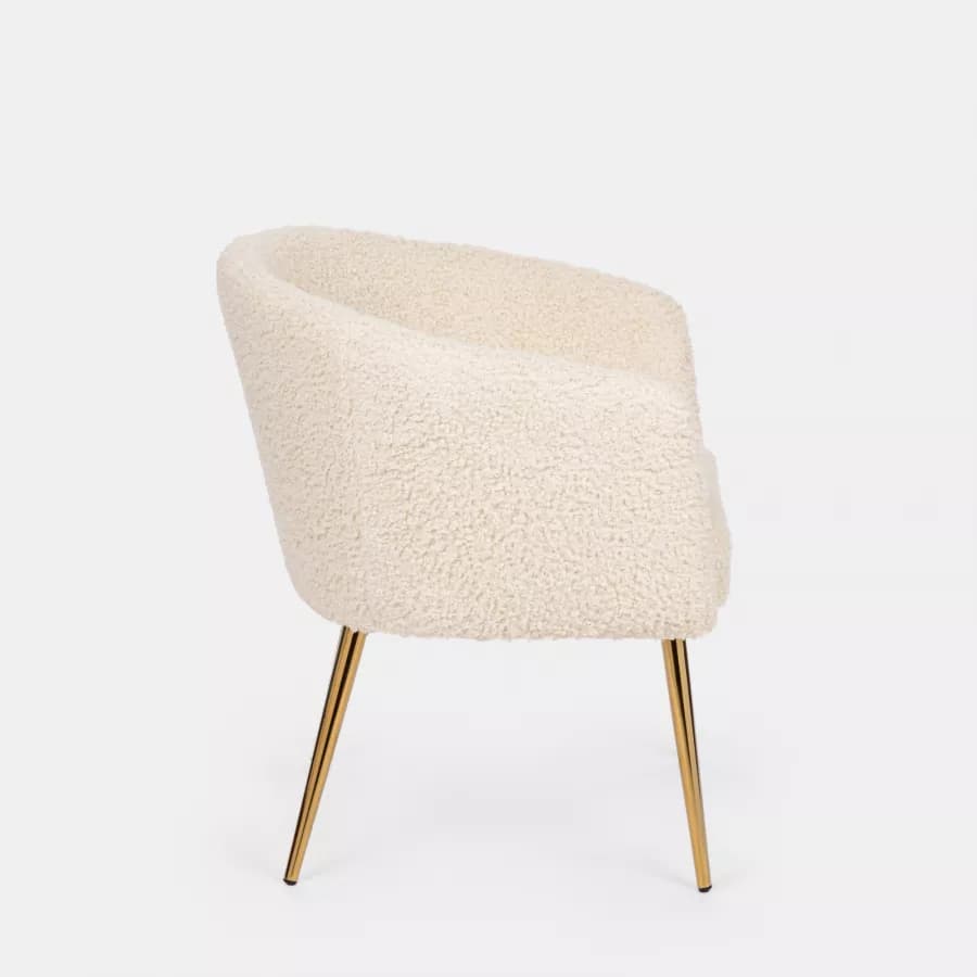 Poltrona in tessuto teddy con gambe finitura oro - Elody