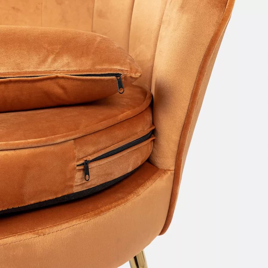 Poltrona in velluto ruggine con gambe oro - Oden