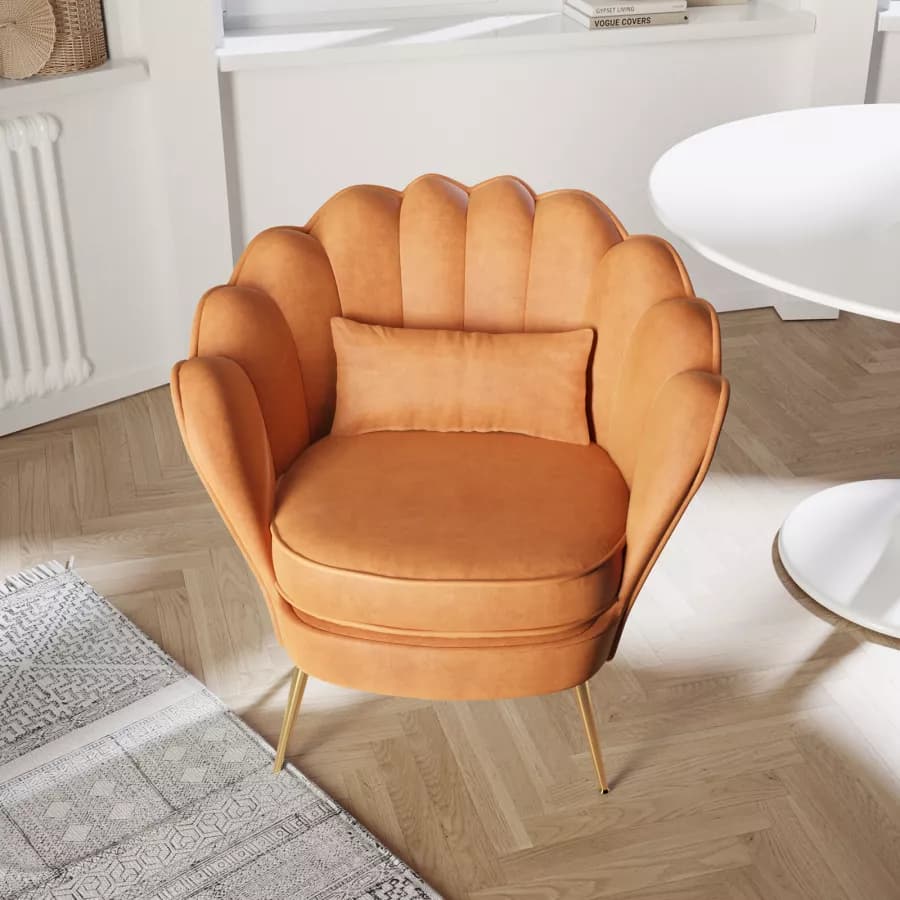 Poltrona in velluto ruggine con gambe oro - Oden