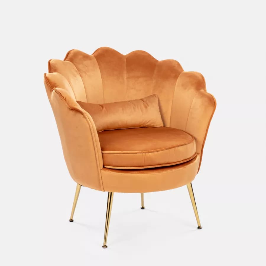 Poltrona in velluto ruggine con gambe oro - Oden