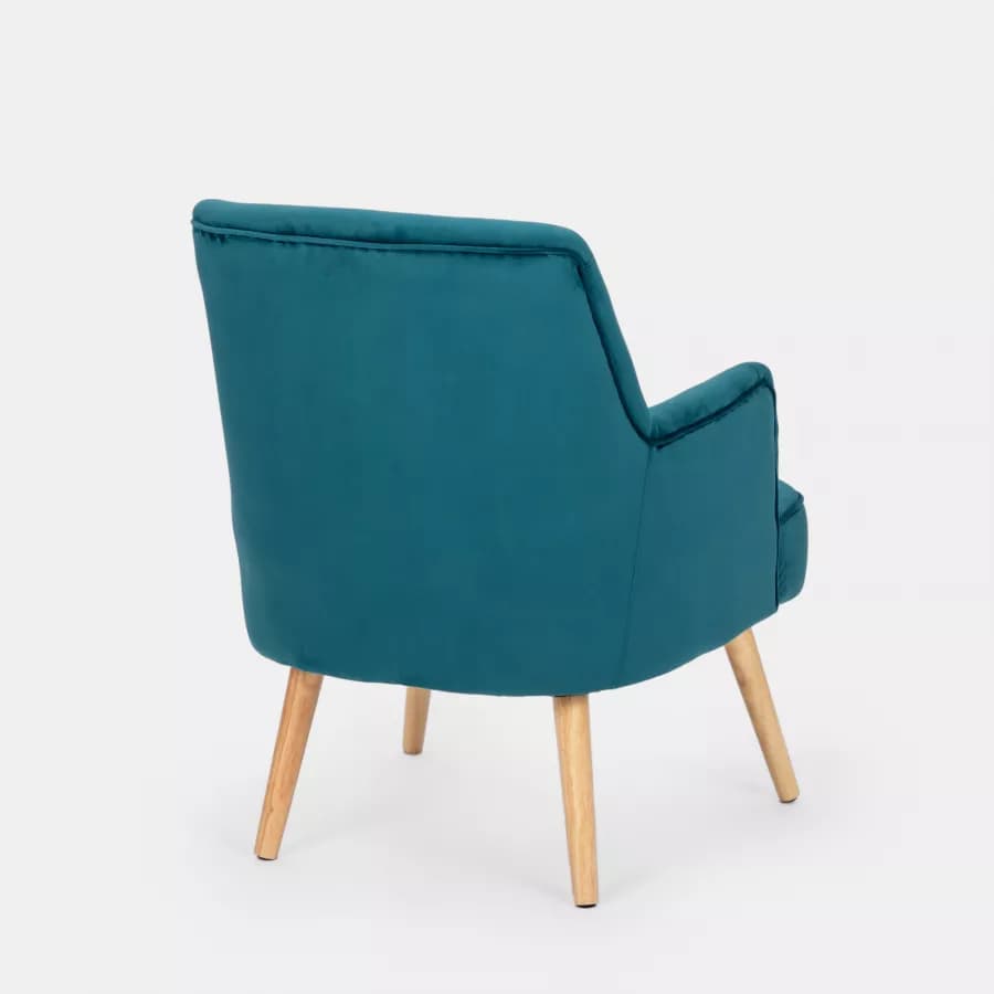 Poltrona in velluto blu petrolio con gambe in legno - Elenor