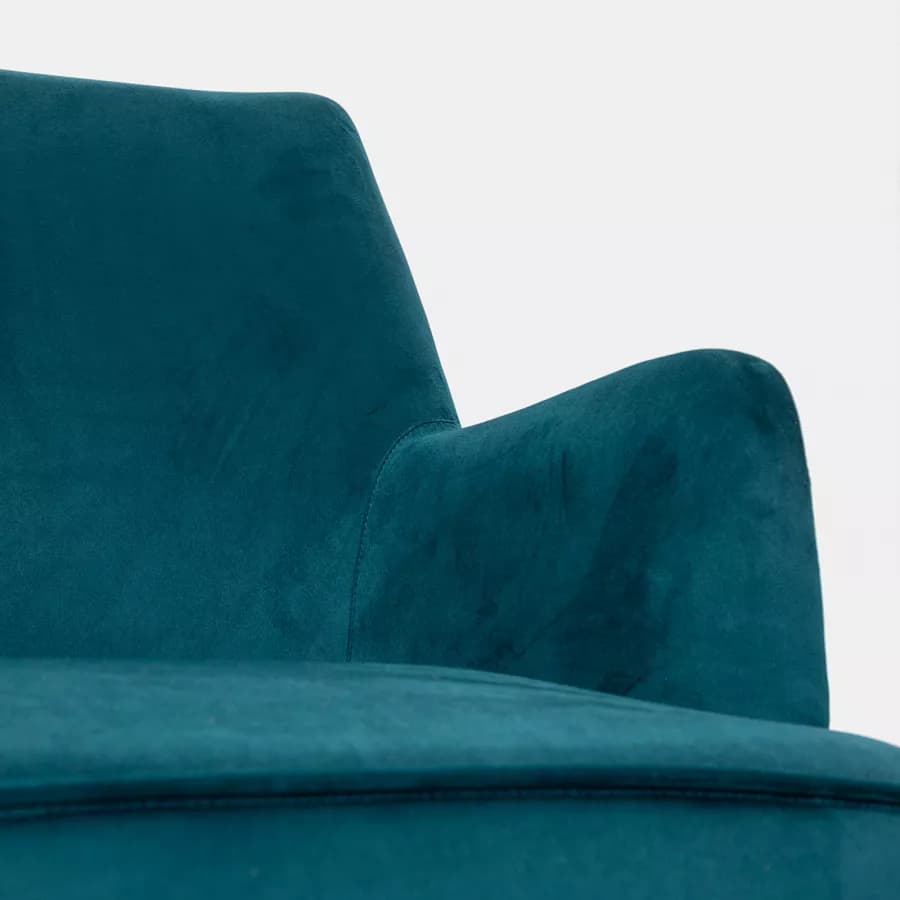 Poltrona in velluto blu petrolio con gambe in legno - Elenor