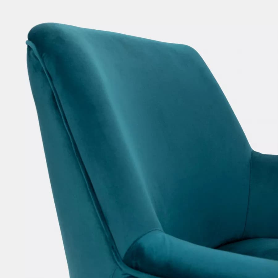 Poltrona in velluto blu petrolio con gambe in legno - Elenor