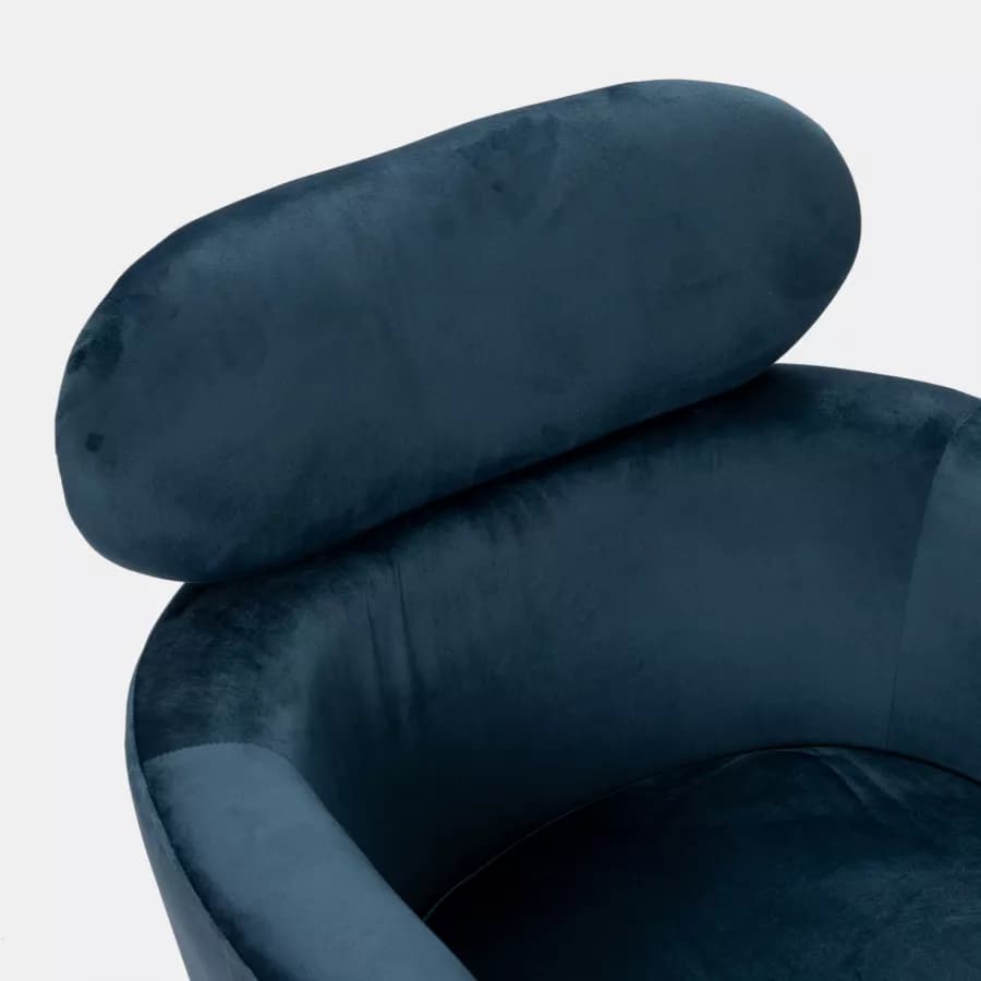 Poltrona con poggiatesta in velluto blu petrolio e gambe in acciaio nero - Maraja