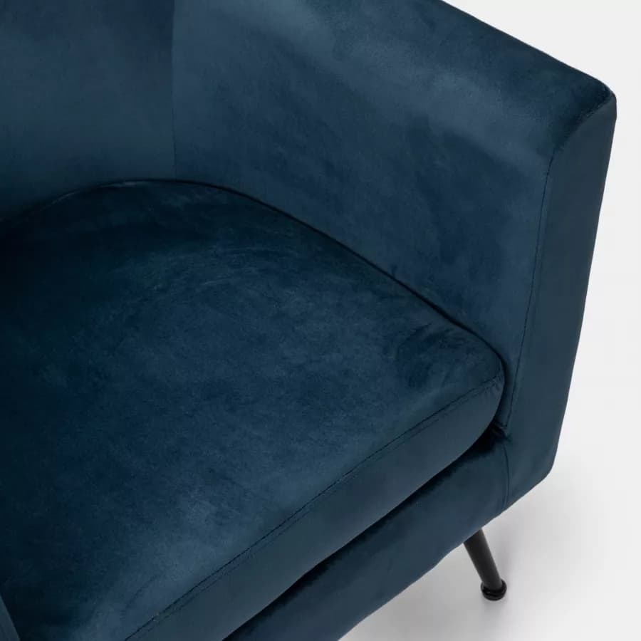 Poltrona con poggiatesta in velluto blu petrolio e gambe in acciaio nero - Maraja