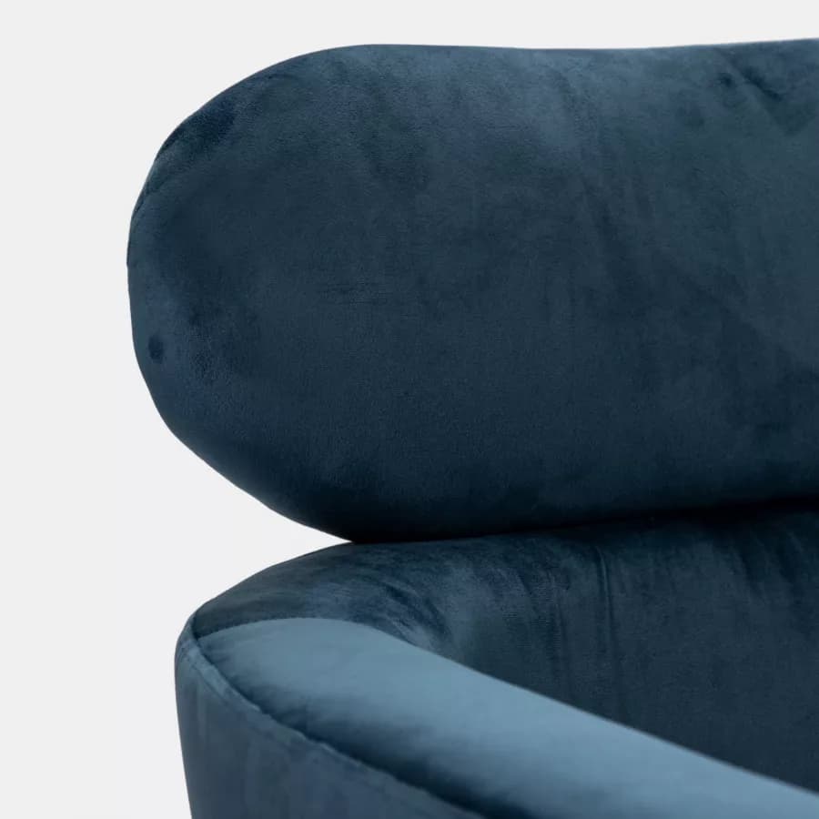 Poltrona con poggiatesta in velluto blu petrolio e gambe in acciaio nero - Maraja