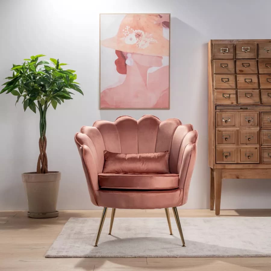 Poltrona in velluto rosa antico con gambe oro - Oden