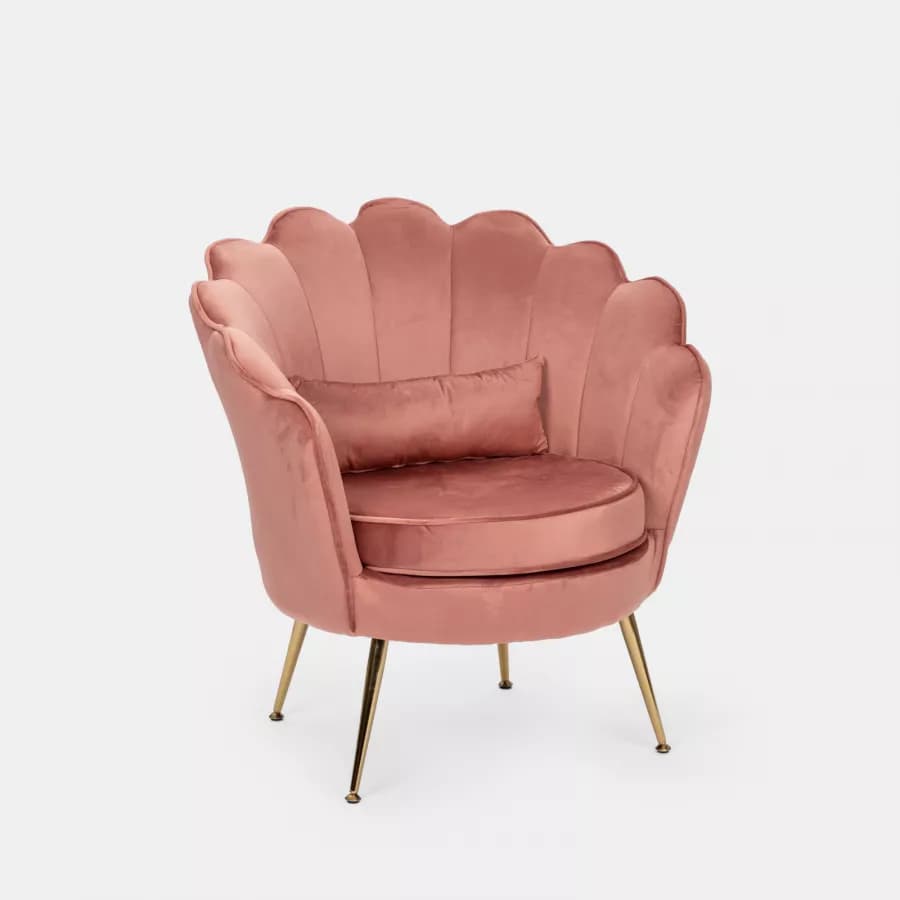 Poltrona in velluto rosa antico con gambe oro - Oden