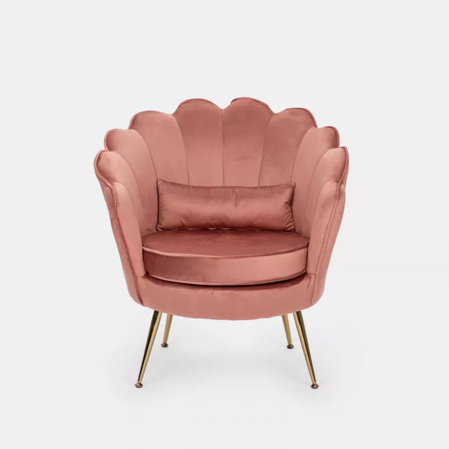 Poltrona in velluto rosa antico con gambe oro - Oden