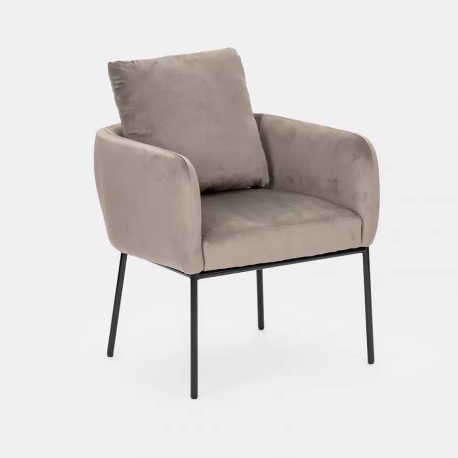 Poltrona in velluto grigio fumo con braccioli - Mallory
