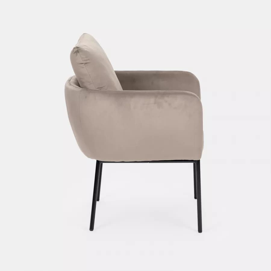 Poltrona in velluto grigio fumo con braccioli - Mallory