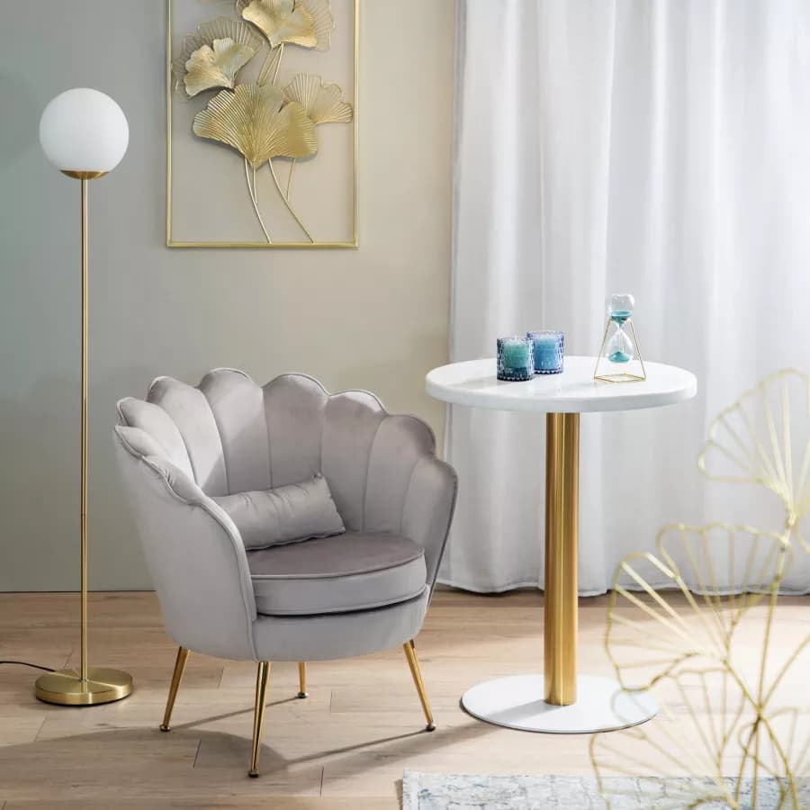 Poltrona in velluto grigio con gambe oro - Oden