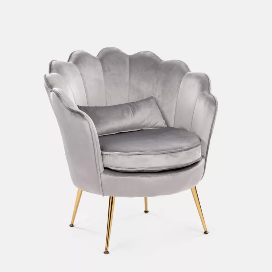 Poltrona in velluto grigio con gambe oro - Oden