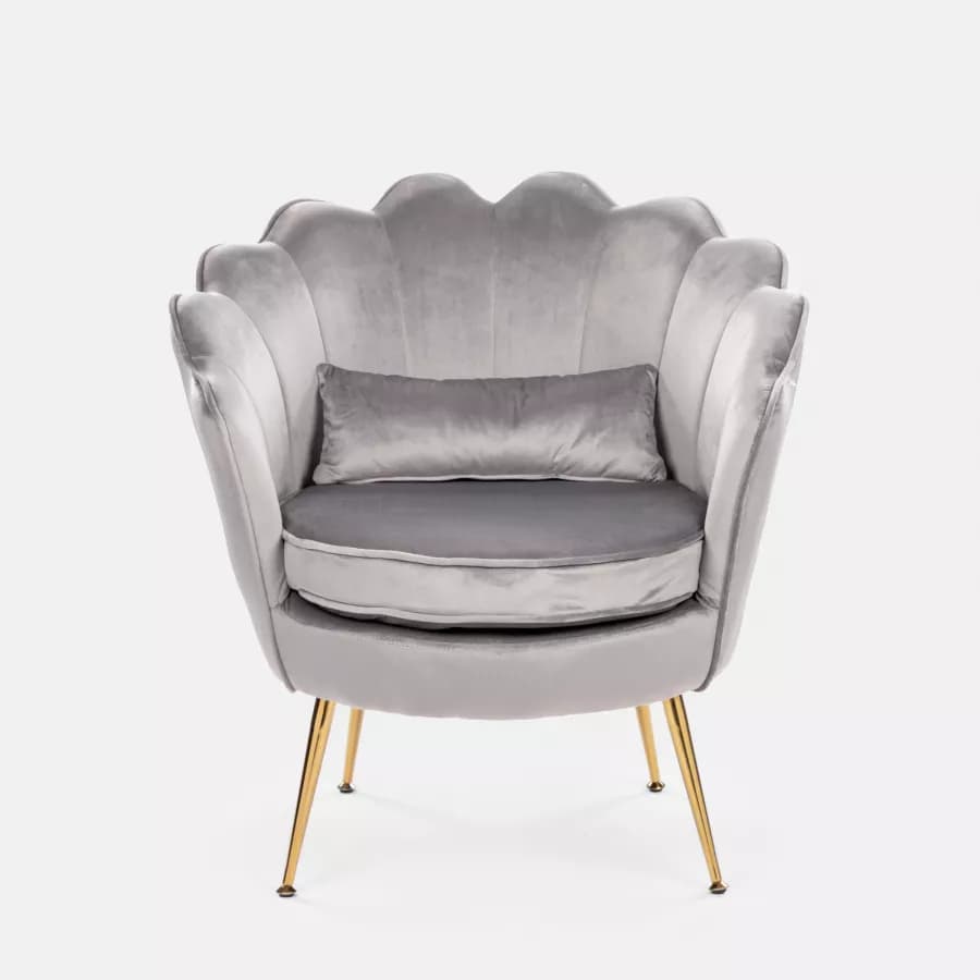 Poltrona in velluto grigio con gambe oro - Oden