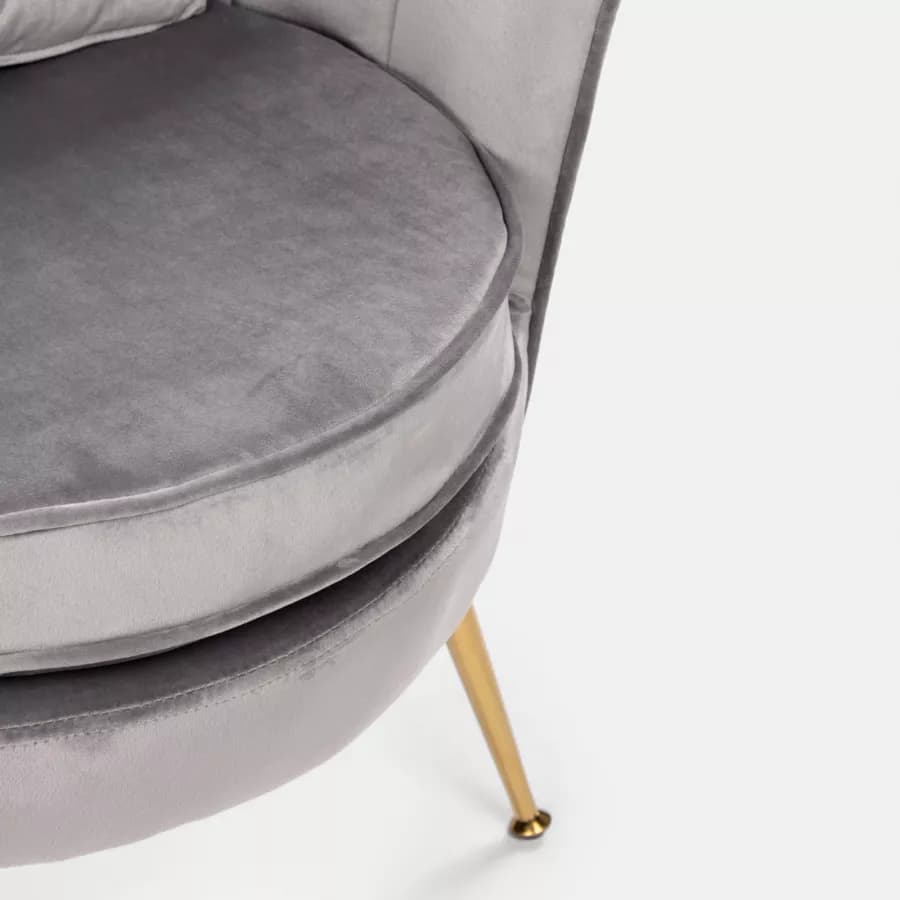 Poltrona in velluto grigio con gambe oro - Oden